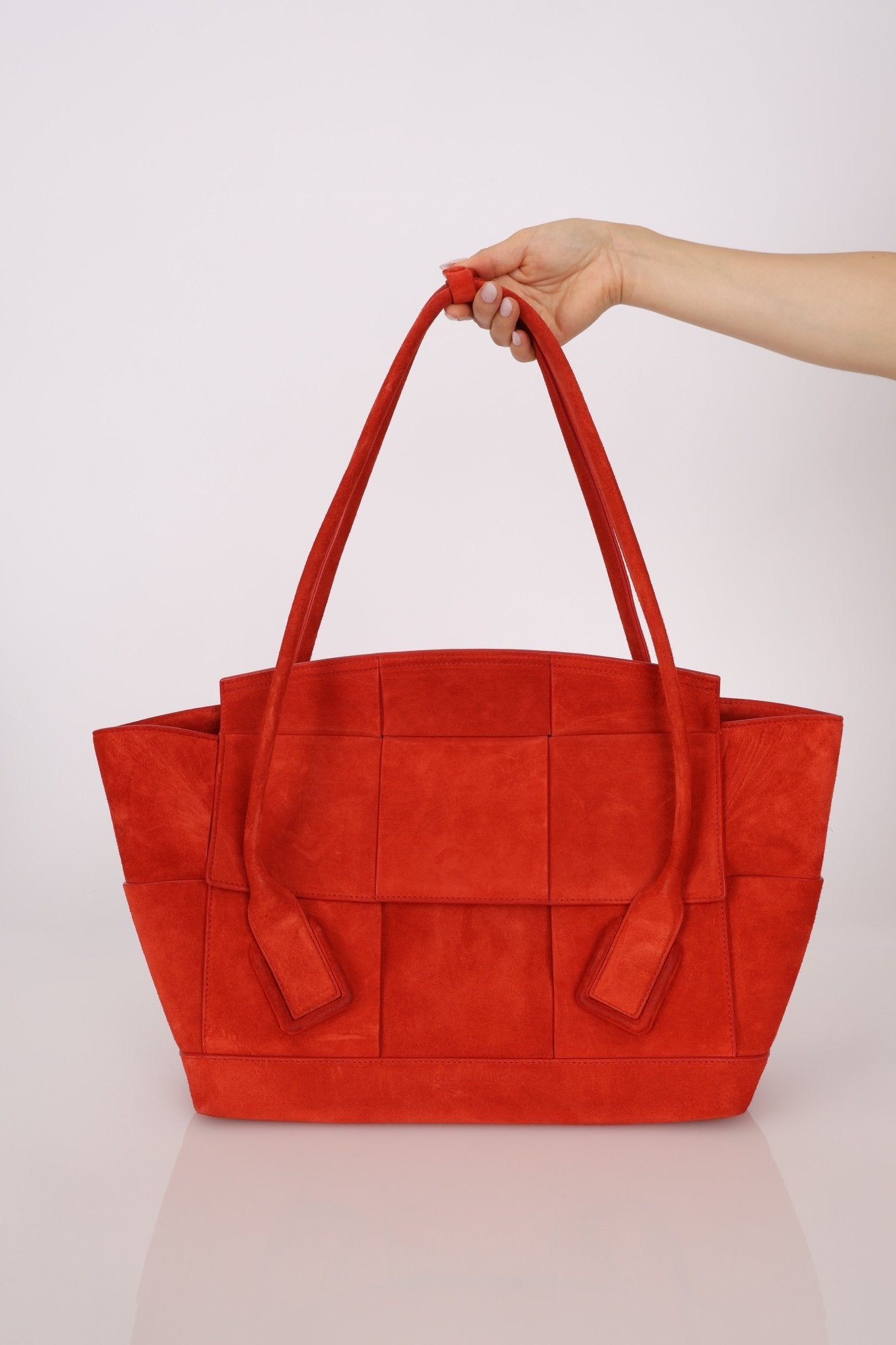 Bottega Veneta Chili Red Suede Arco 33 Tote - FashioNica