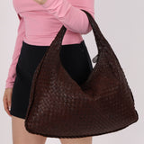 Bottega Veneta Chocolate Embossed Intrecciato Hobo - FashioNica