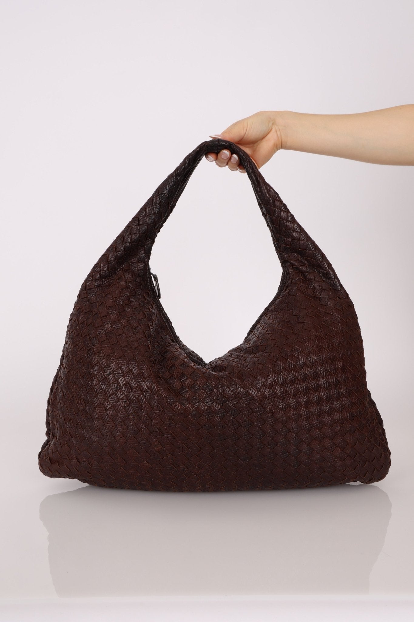 Bottega Veneta Chocolate Embossed Intrecciato Hobo - FashioNica