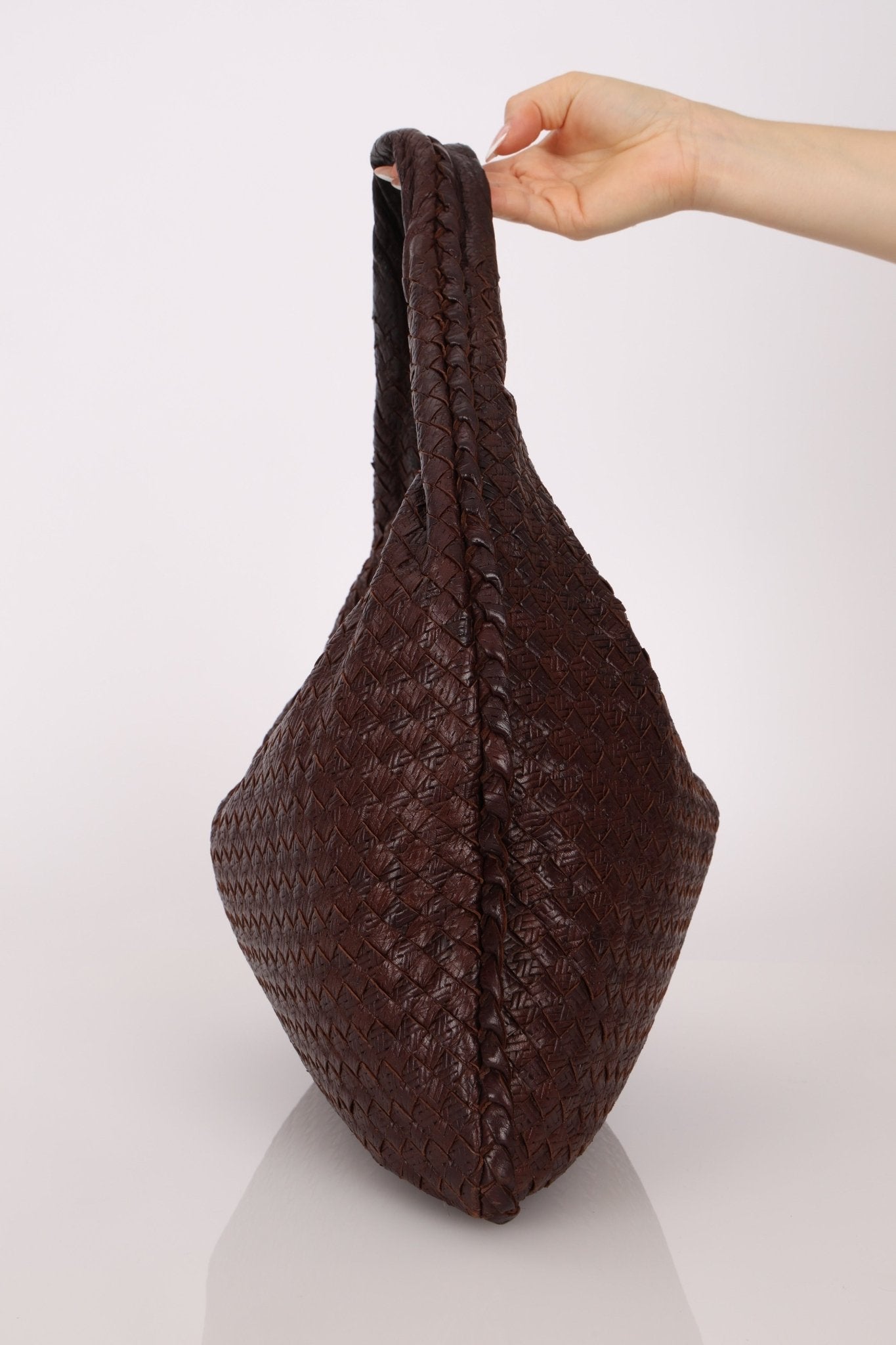 Bottega Veneta Chocolate Embossed Intrecciato Hobo - FashioNica