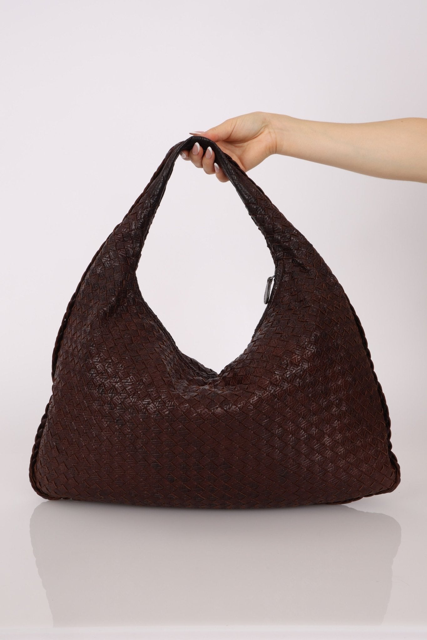 Bottega Veneta Chocolate Embossed Intrecciato Hobo - FashioNica