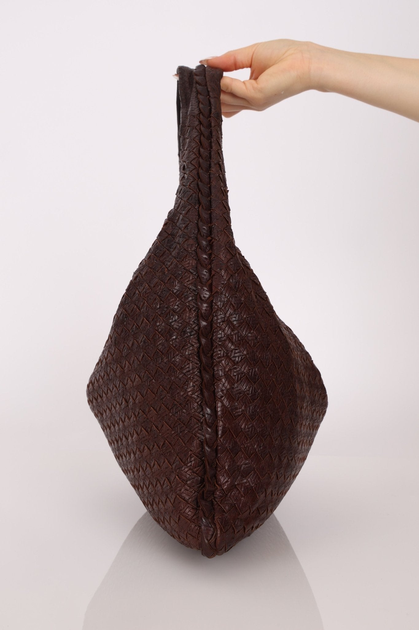 Bottega Veneta Chocolate Embossed Intrecciato Hobo - FashioNica