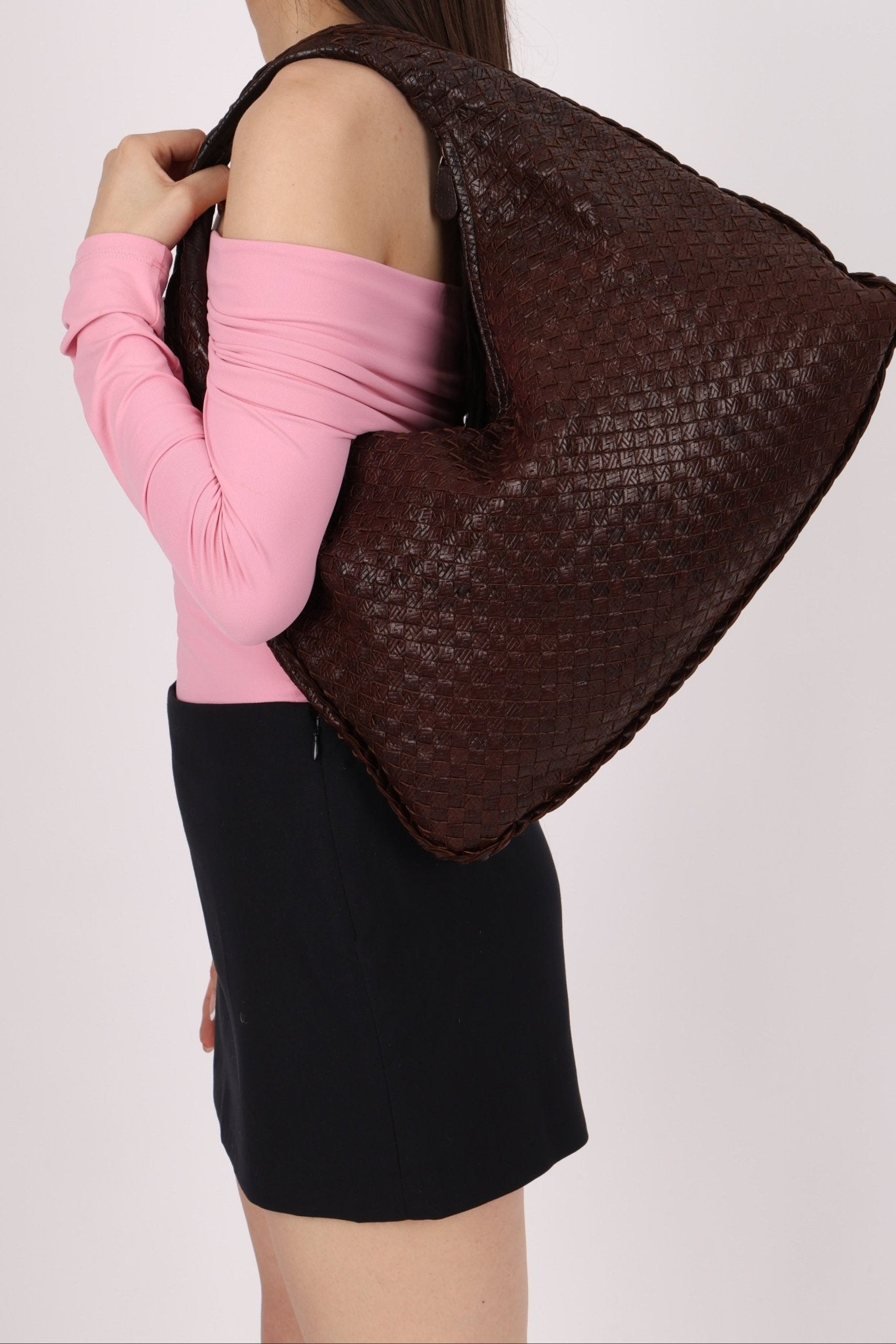 Bottega Veneta Chocolate Embossed Intrecciato Hobo - FashioNica