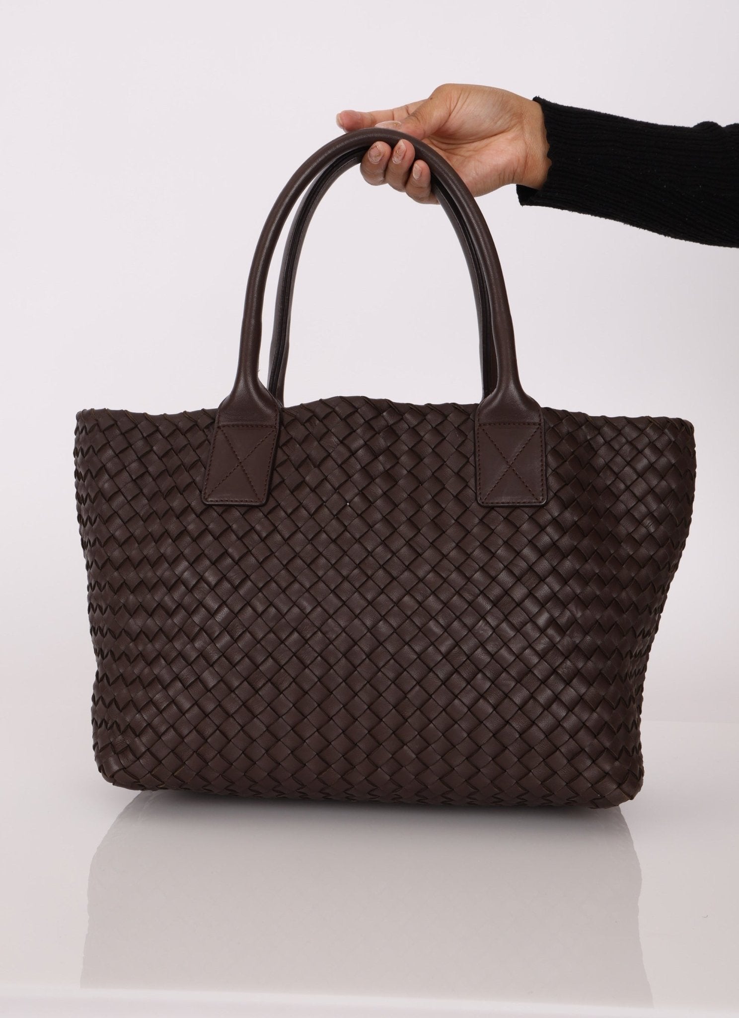 Bottega Veneta Chocolate Intrecciato Small Cabat w/ Pouch - FashioNica