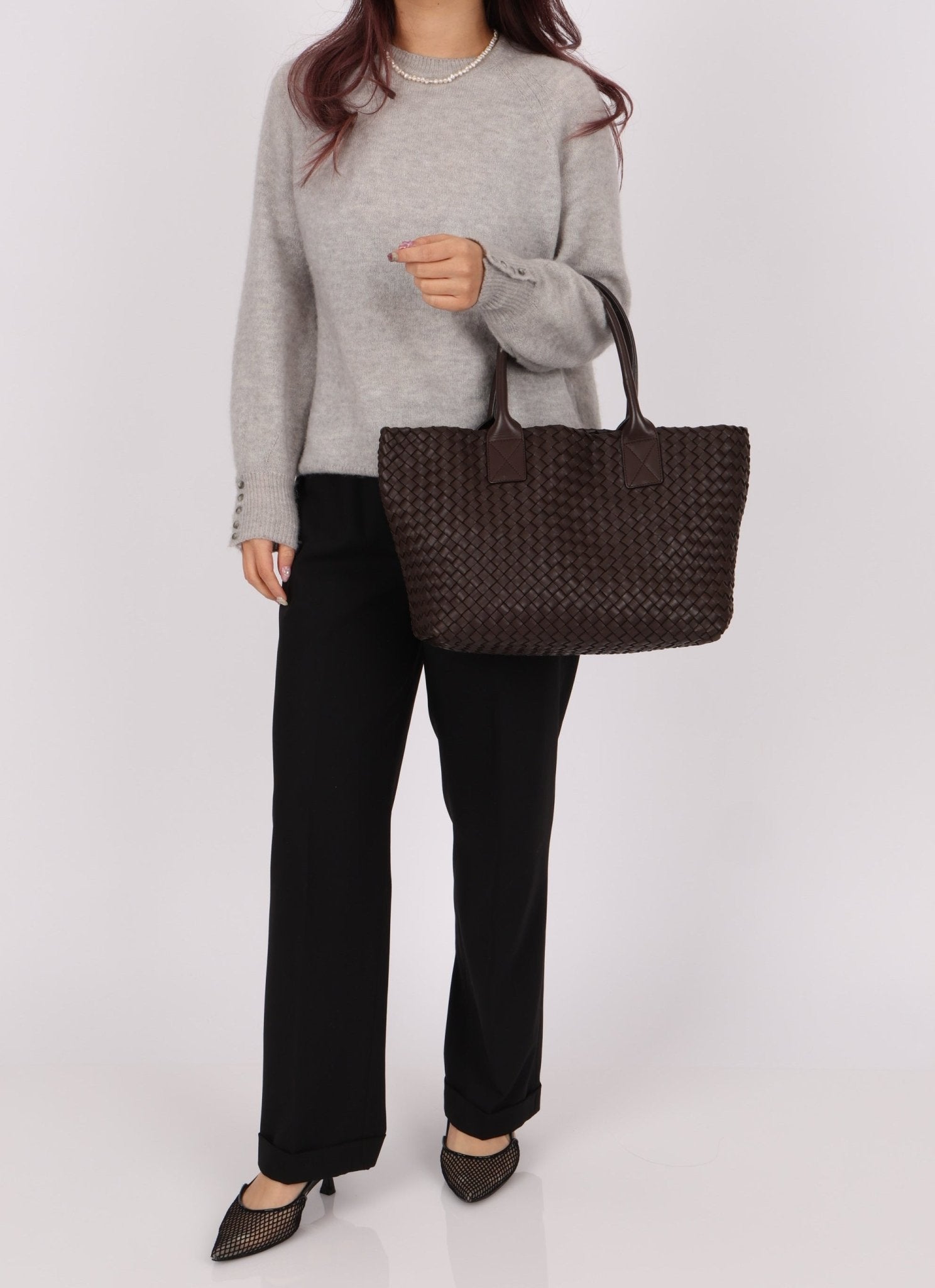 Bottega Veneta Chocolate Intrecciato Small Cabat w/ Pouch - FashioNica