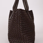 Bottega Veneta Chocolate Intrecciato Small Cabat with Pouch - FashioNica