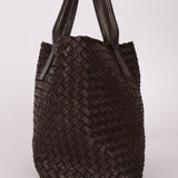 Bottega Veneta Chocolate Intrecciato Small Cabat with Pouch - FashioNica