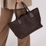 Bottega Veneta Chocolate Intrecciato Small Cabat with Pouch - FashioNica