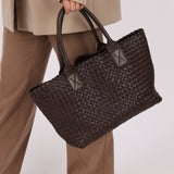 Bottega Veneta Chocolate Intrecciato Small Cabat with Pouch - FashioNica
