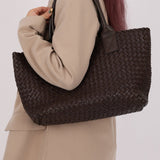 Bottega Veneta Chocolate Intrecciato Small Cabat with Pouch - FashioNica