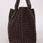 Bottega Veneta Chocolate Intrecciato Small Cabat with Pouch - FashioNica