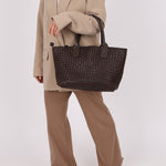 Bottega Veneta Chocolate Intrecciato Small Cabat with Pouch - FashioNica