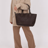 Bottega Veneta Chocolate Intrecciato Small Cabat with Pouch - FashioNica