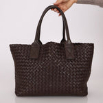 Bottega Veneta Chocolate Intrecciato Small Cabat with Pouch - FashioNica