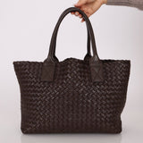 Bottega Veneta Chocolate Intrecciato Small Cabat with Pouch - FashioNica