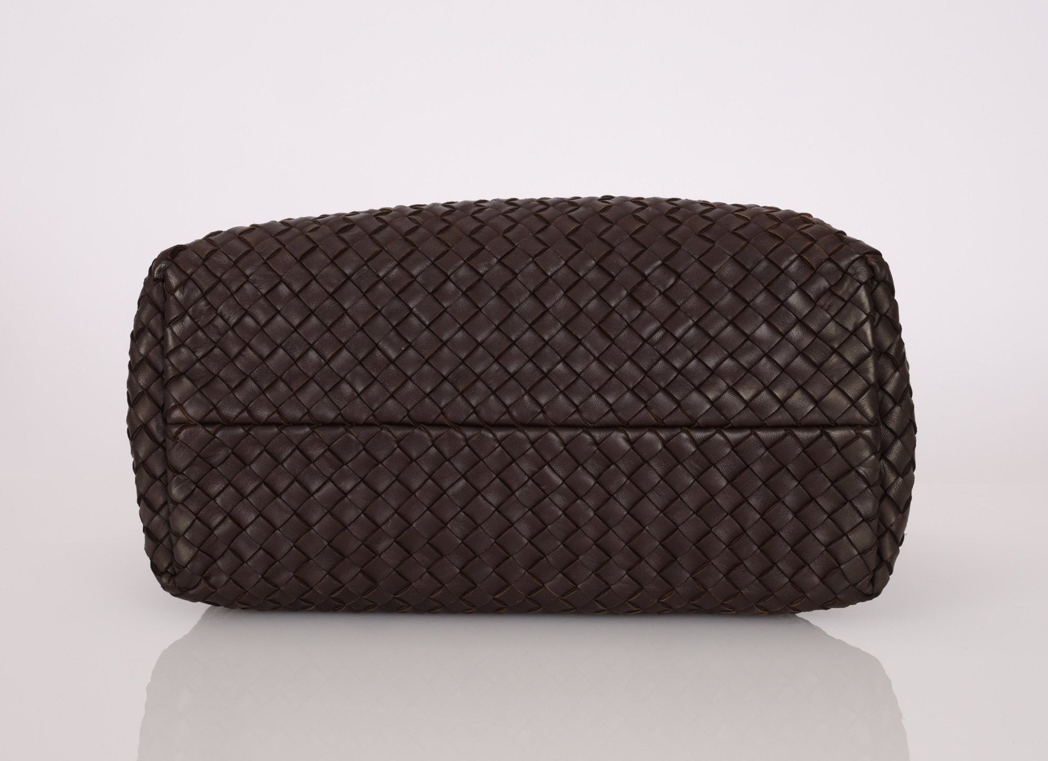 Bottega Veneta Chocolate Intrecciato Small Cabat with Pouch - FashioNica