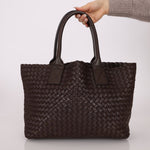Bottega Veneta Chocolate Intrecciato Small Cabat with Pouch - FashioNica