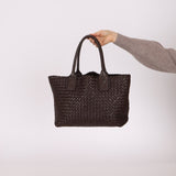 Bottega Veneta Chocolate Intrecciato Small Cabat with Pouch - FashioNica