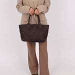 Bottega Veneta Chocolate Intrecciato Small Cabat with Pouch - FashioNica
