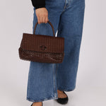 Bottega Veneta Chocolate Intrecciato Turnlock Top Handle Bag - FashioNica