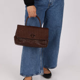Bottega Veneta Chocolate Intrecciato Turnlock Top Handle Bag - FashioNica
