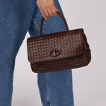 Bottega Veneta Chocolate Intrecciato Turnlock Top Handle Bag - FashioNica