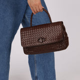 Bottega Veneta Chocolate Intrecciato Turnlock Top Handle Bag - FashioNica