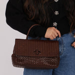 Bottega Veneta Chocolate Intrecciato Turnlock Top Handle Bag - FashioNica