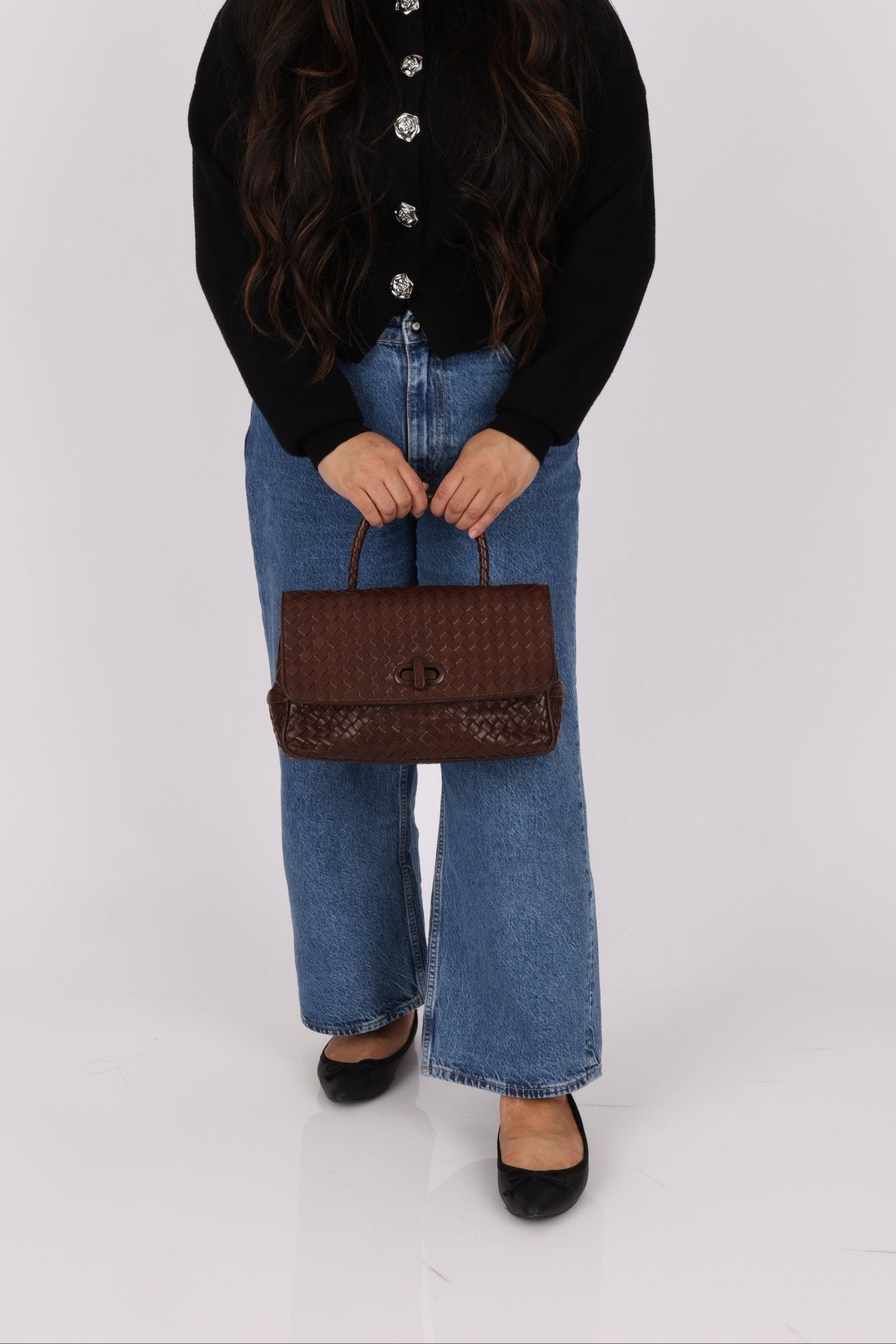 Bottega Veneta Chocolate Intrecciato Turnlock Top Handle Bag - FashioNica