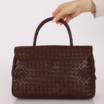 Bottega Veneta Chocolate Intrecciato Turnlock Top Handle Bag - FashioNica