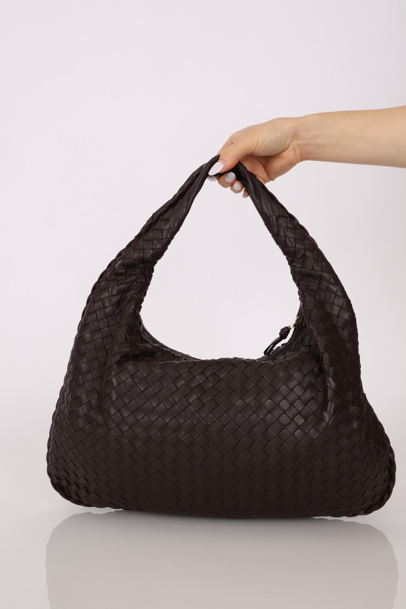 Bottega Veneta Dark Chocolate Intrecciato Large Hobo - FashioNica