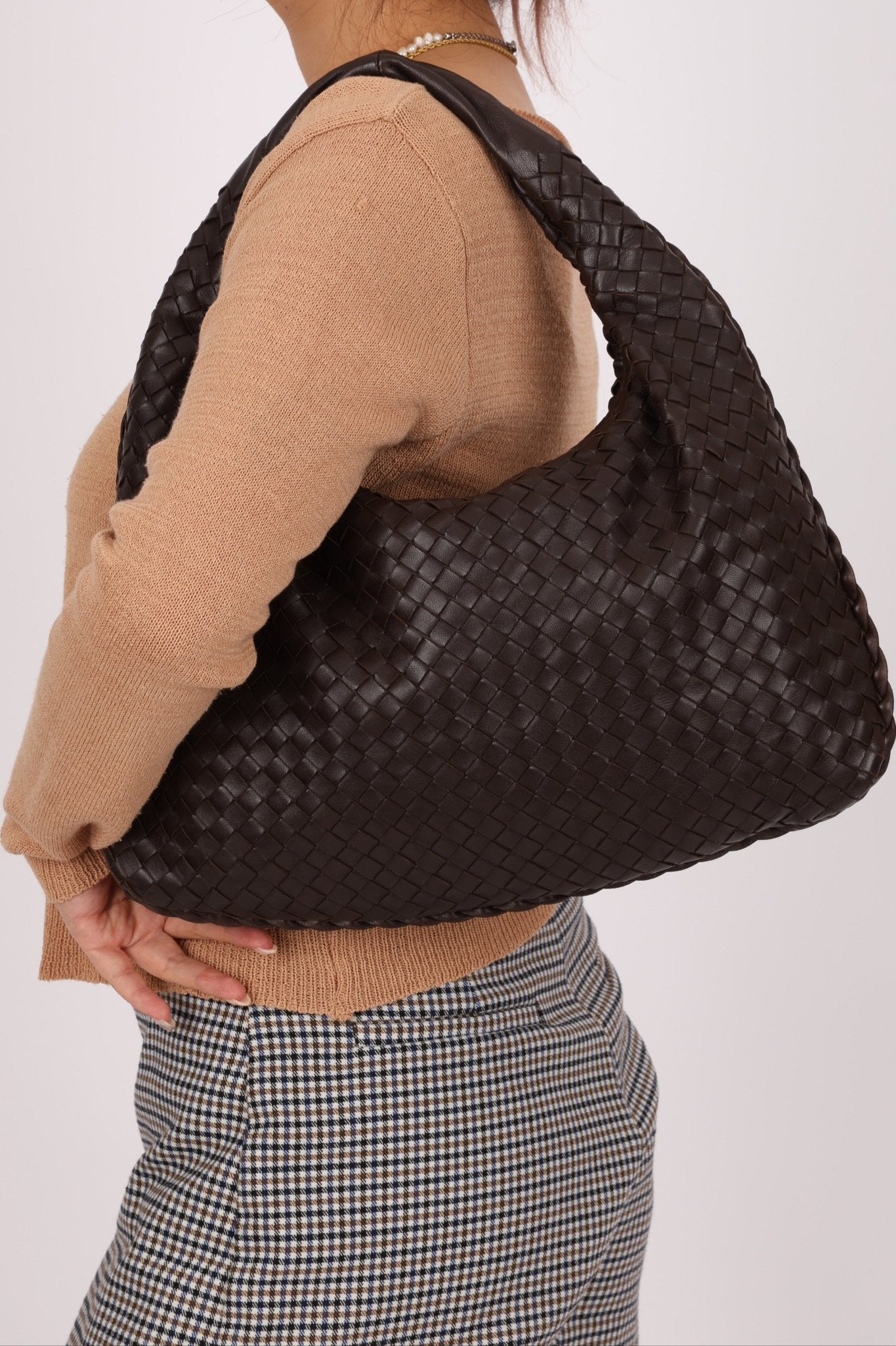 Bottega Veneta Dark Chocolate Intrecciato Large Hobo - FashioNica