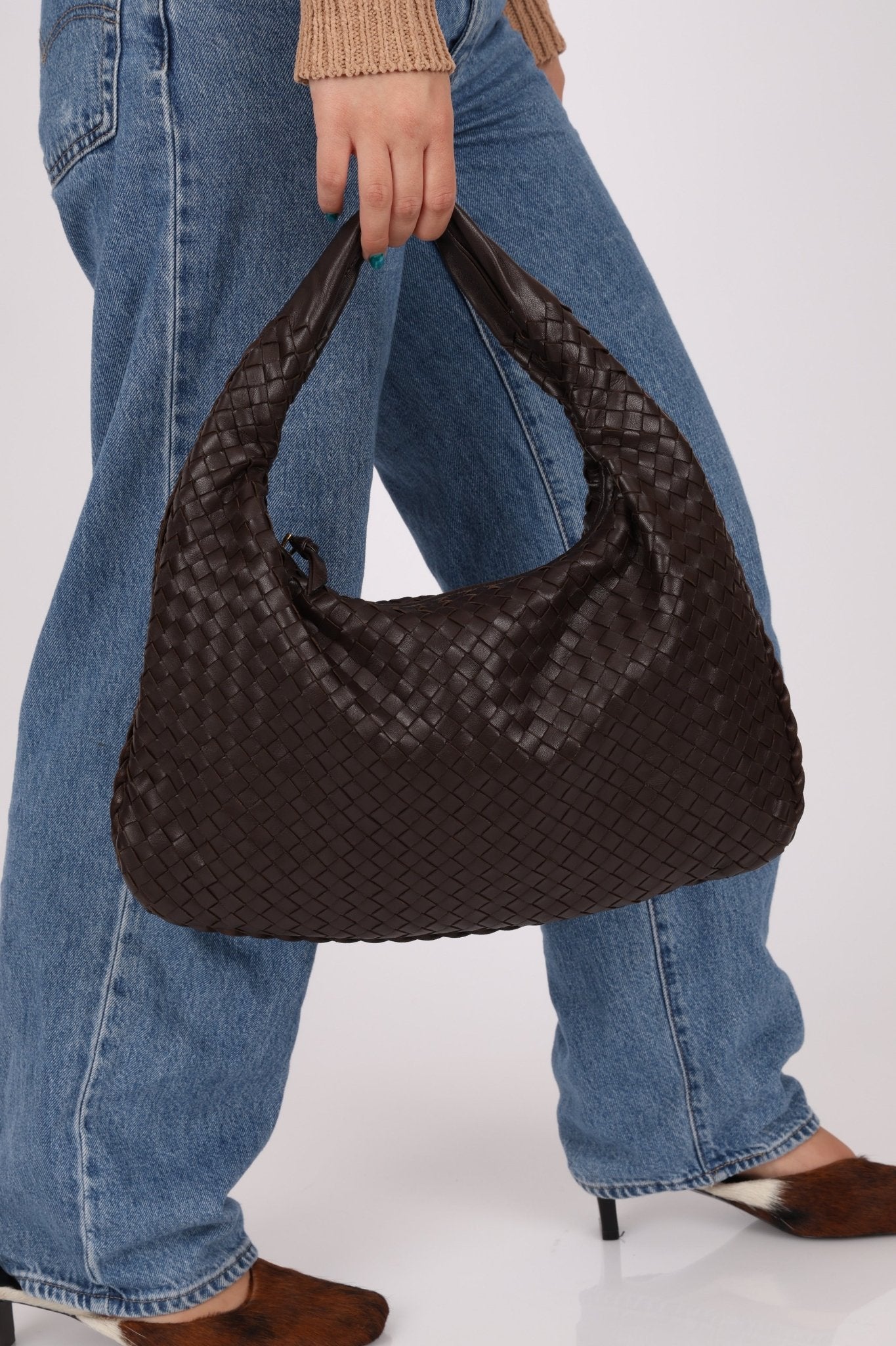 Bottega Veneta Dark Chocolate Intrecciato Large Hobo - FashioNica
