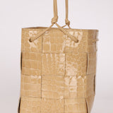 Bottega Veneta Gloss Croc Embossed Mini Cassette Bucket Bag - FashioNica