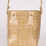Bottega Veneta Gloss Croc Embossed Mini Cassette Bucket Bag - FashioNica