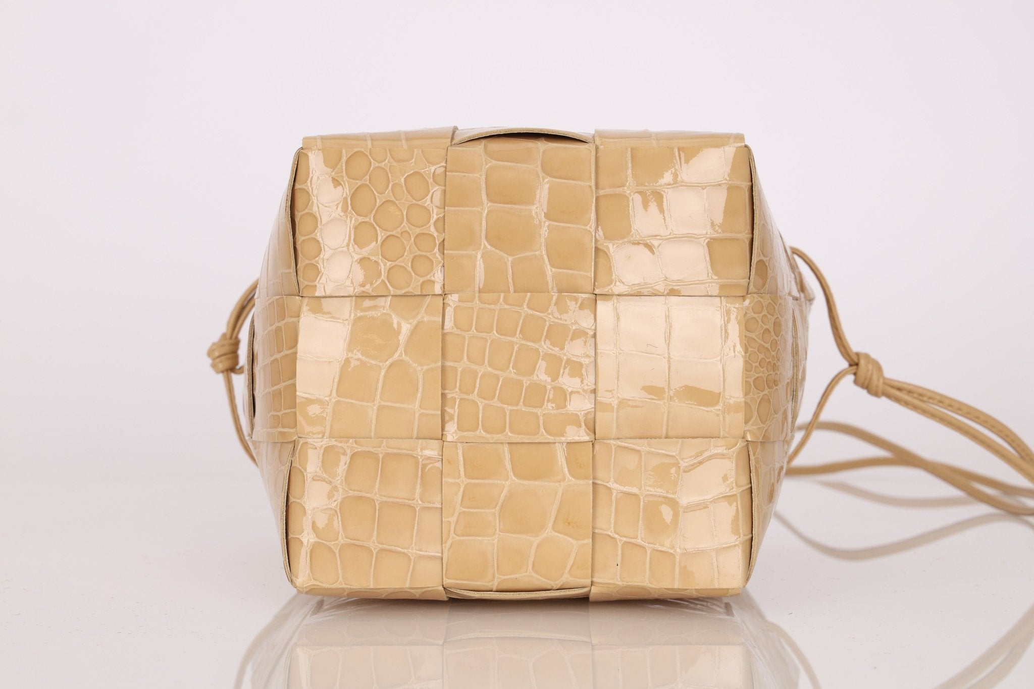 Bottega Veneta Gloss Croc Embossed Mini Cassette Bucket Bag - FashioNica