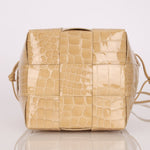 Bottega Veneta Gloss Croc Embossed Mini Cassette Bucket Bag - FashioNica