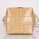 Bottega Veneta Gloss Croc Embossed Mini Cassette Bucket Bag - FashioNica