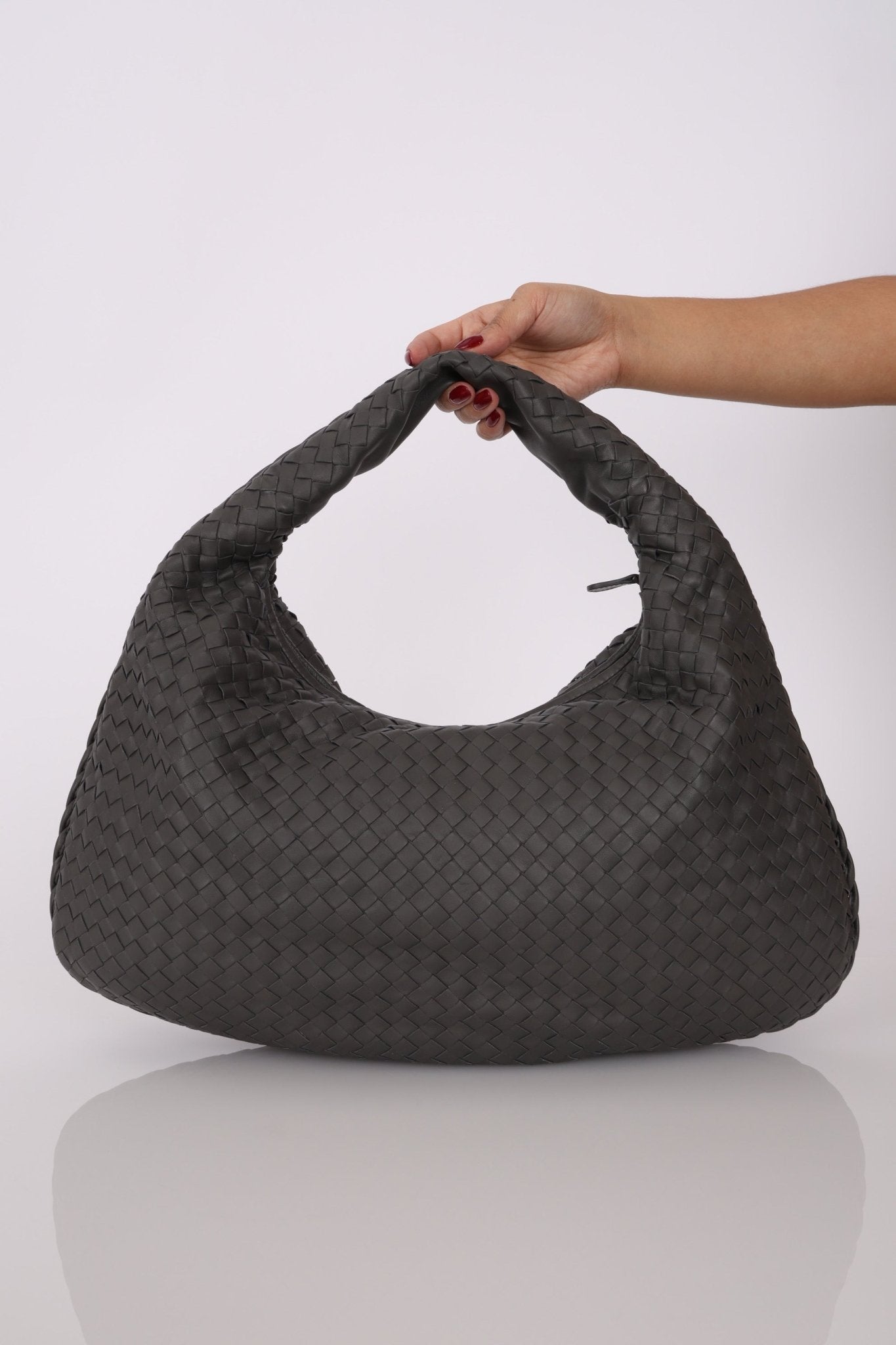Bottega Veneta Grey Medium Intrecciato Hobo with Mirror - FashioNica