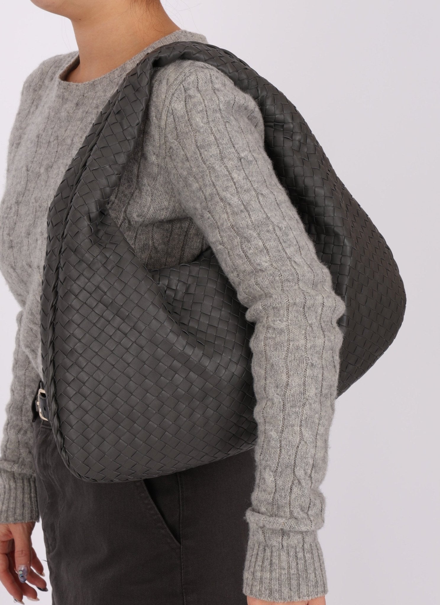 Bottega Veneta Grey Medium Intrecciato Hobo with Mirror - FashioNica