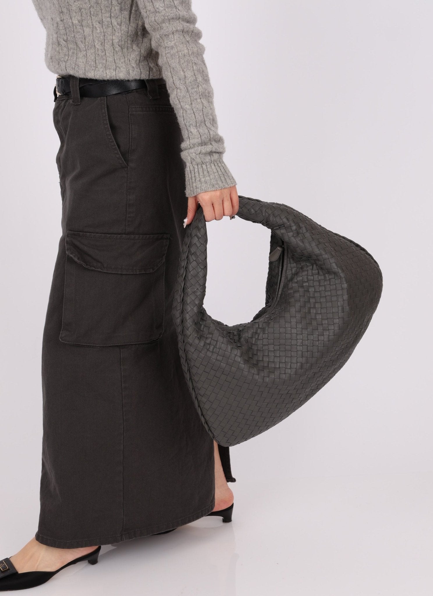 Bottega Veneta Grey Medium Intrecciato Hobo with Mirror - FashioNica