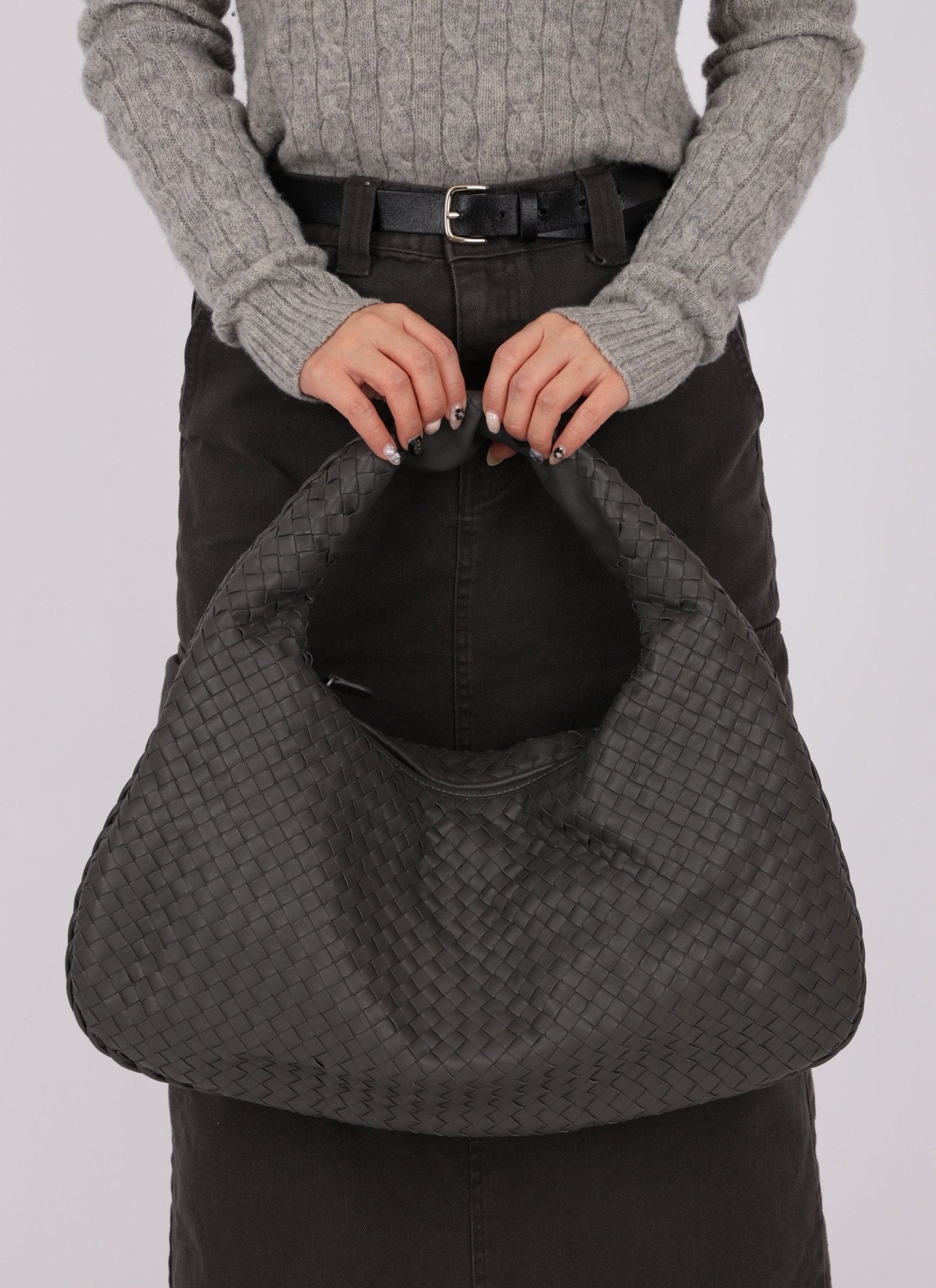 Bottega Veneta Grey Medium Intrecciato Hobo with Mirror - FashioNica