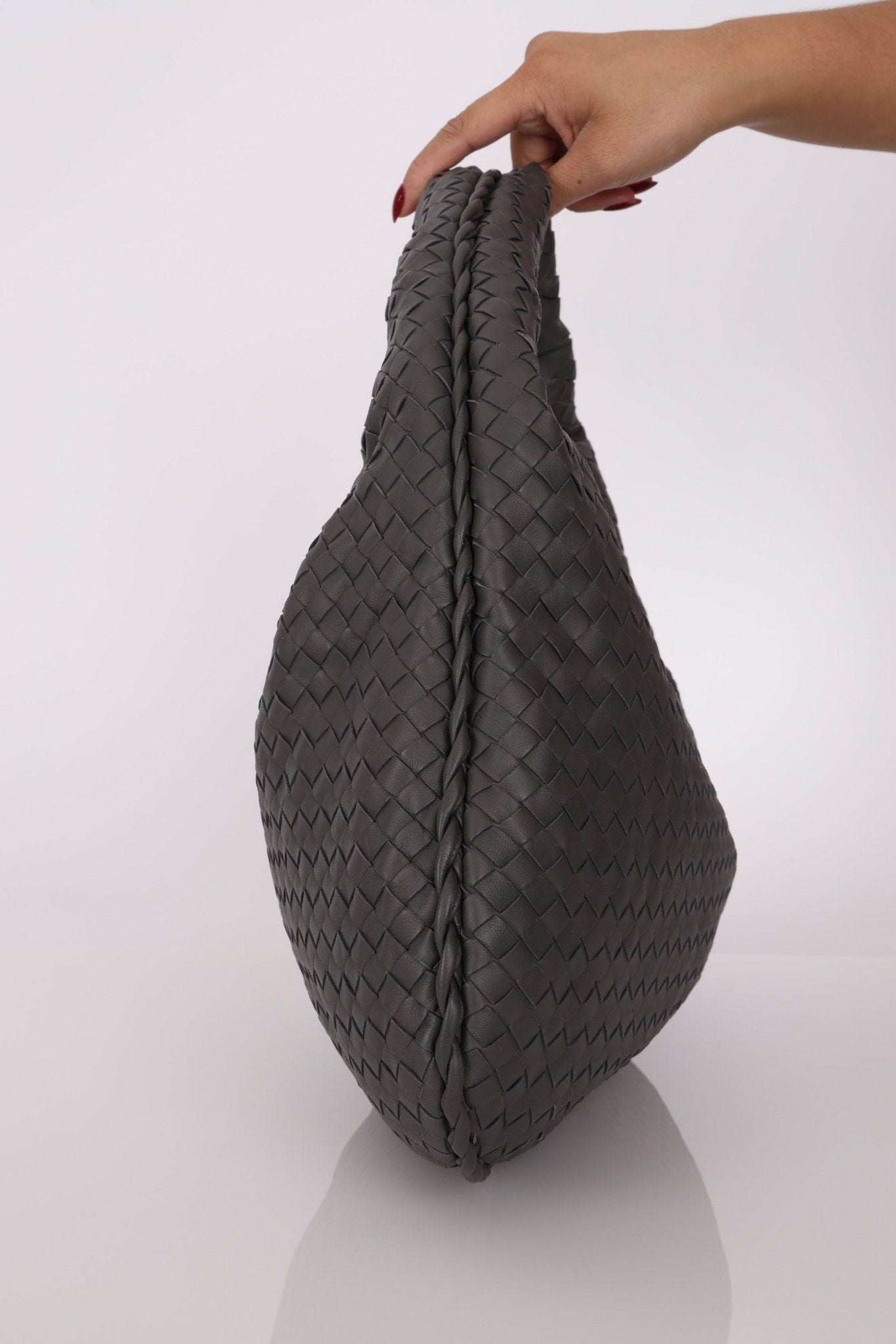 Bottega Veneta Grey Medium Intrecciato Hobo with Mirror - FashioNica