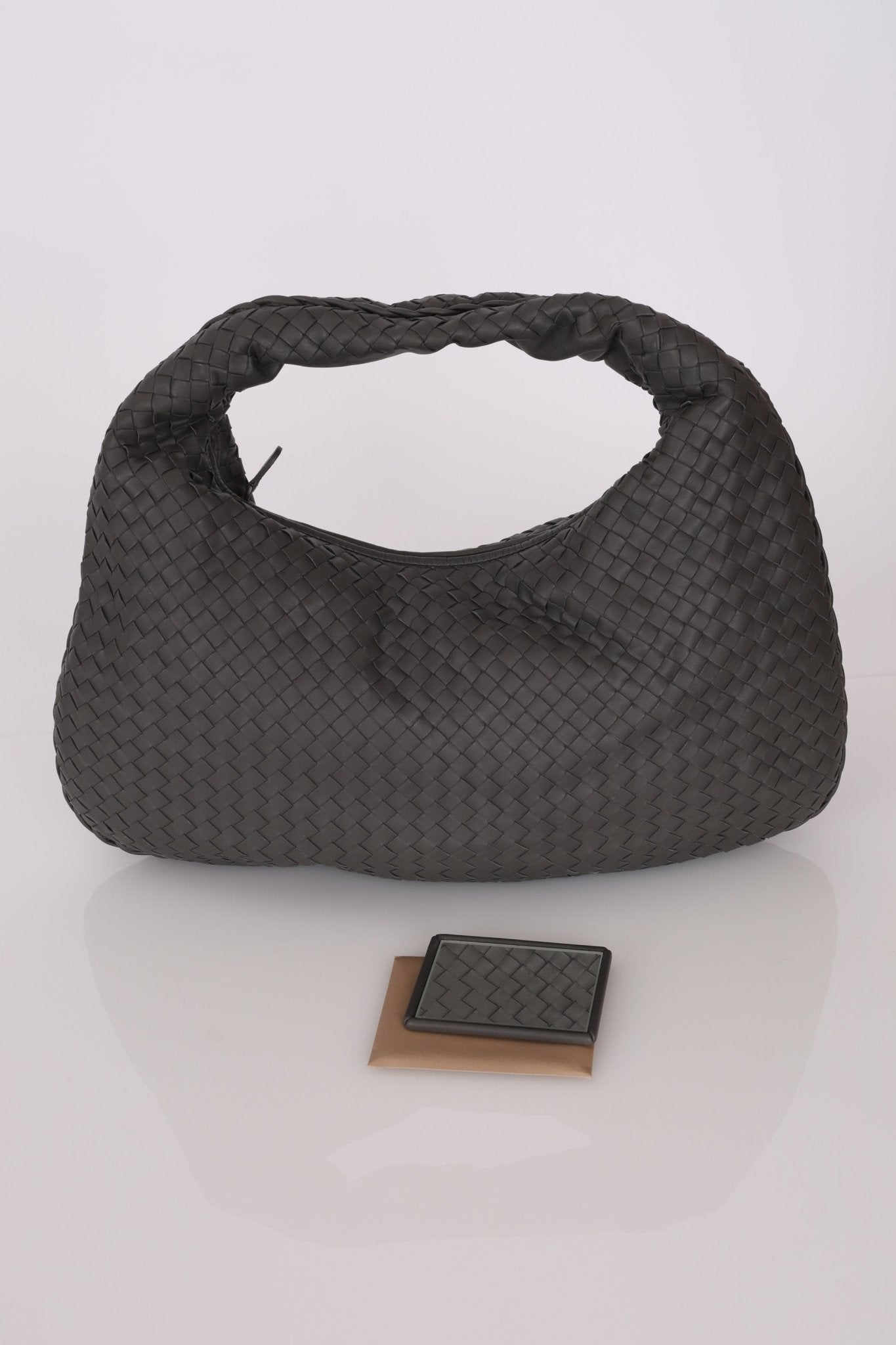 Bottega Veneta Grey Medium Intrecciato Hobo with Mirror - FashioNica