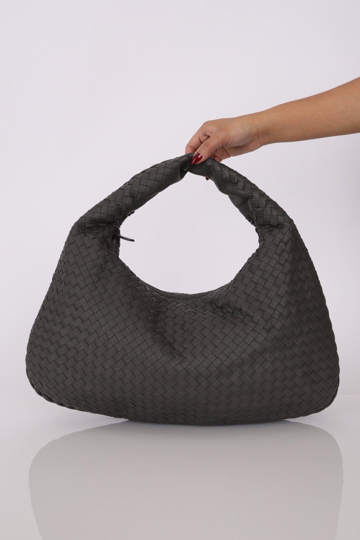Bottega Veneta Grey Medium Intrecciato Hobo with Mirror - FashioNica