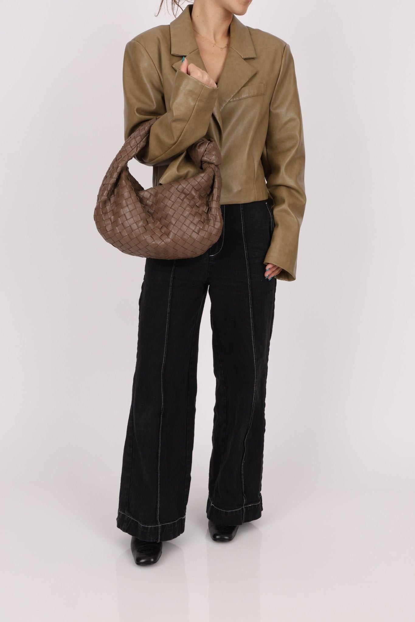 Bottega Veneta Intrecciato Dark Taupe Teen Jodie - FashioNica