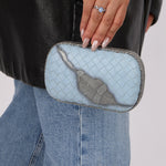 Bottega Veneta Intrecciato Light Blue Python Break Kisslock Clutch - FashioNica