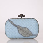 Bottega Veneta Intrecciato Light Blue Python Break Kisslock Clutch - FashioNica