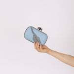 Bottega Veneta Intrecciato Light Blue Python Break Kisslock Clutch - FashioNica