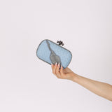 Bottega Veneta Intrecciato Light Blue Python Break Kisslock Clutch - FashioNica